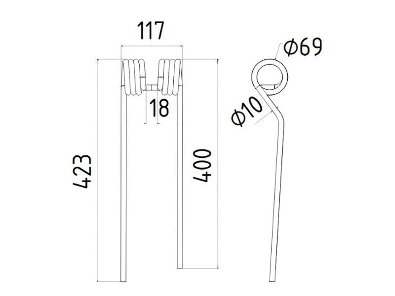 Mola - Dt. - Comp:420mm, Larg:114mm, Ø10mm - para Kverneland, Taarup Aplicavel em: 67274100 (S.106254)