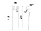 Mola - Dt. - Comp:420mm, Larg:114mm, Ø10mm - para Kverneland, Taarup Aplicavel em: 67274100 (S.106254)