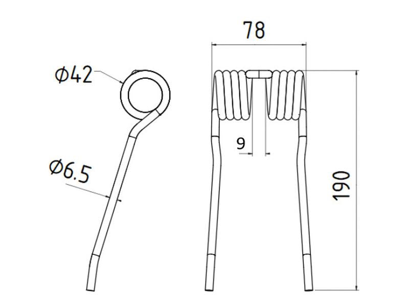 Mola Comp:190mm, Larg:78mm, Ø6.5mm - para Claas Aplicavel em: 9862900 (S.106280)