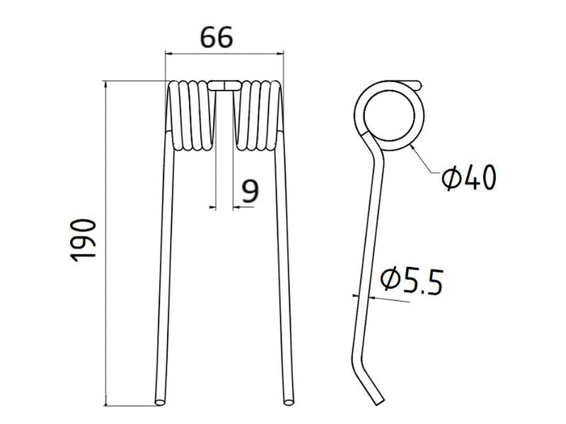 Mola Comp:190mm, Larg:66mm, Ø5.5mm - para Claas Aplicavel em: 9182390 (S.106281)