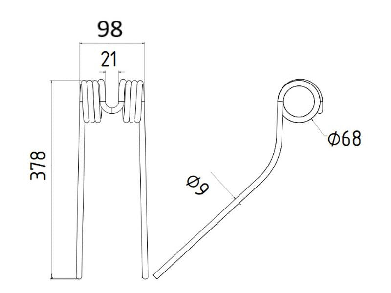 Mola Comp:378mm, Larg:98mm, Ø9.5mm - para Deutz-Fahr Aplicavel em: 1662005786 (S.106286)