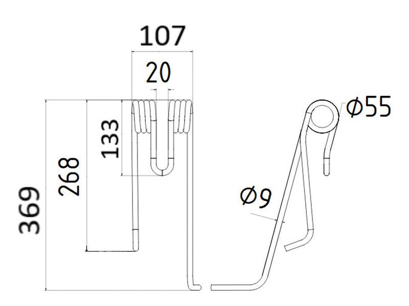 Mola - Dt. - Comp:369mm, Larg:107mm, Ø9mm - para Lely Aplicavel em: 4104311750 (S.106313)