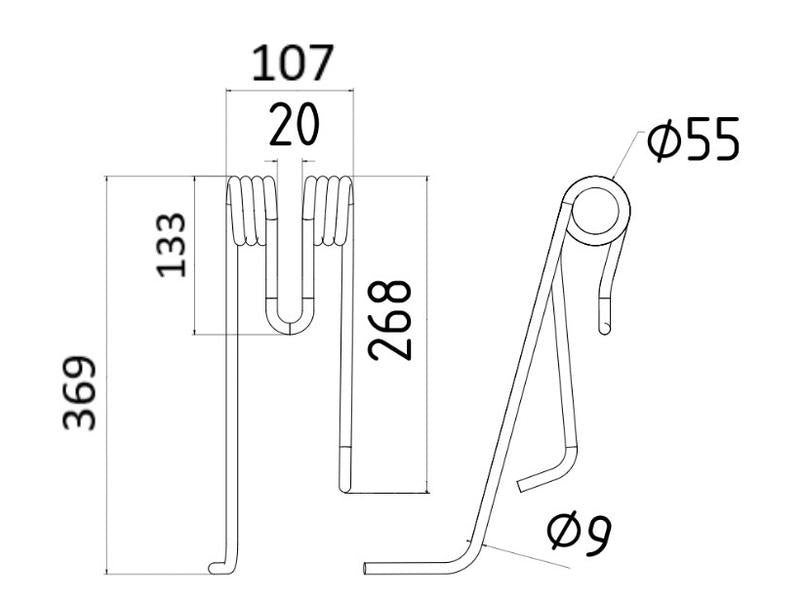Mola - Esq. - Comp:369mm, Larg:107mm, Ø9mm - para Lely Aplicavel em: 4104311680 (S.106314)