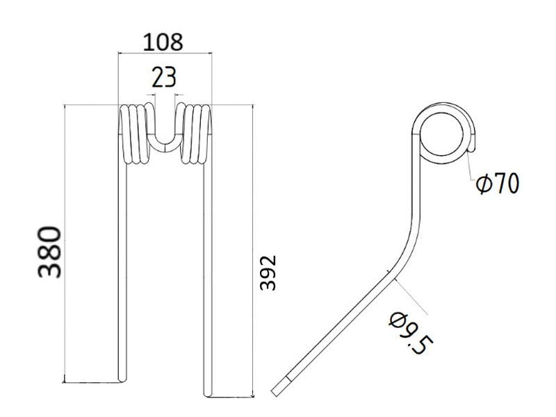 Mola - Esq. - Comp:392mm, Larg:108mm, Ø9.5mm - para Stoll Aplicavel em: 0673744 (S.106335)