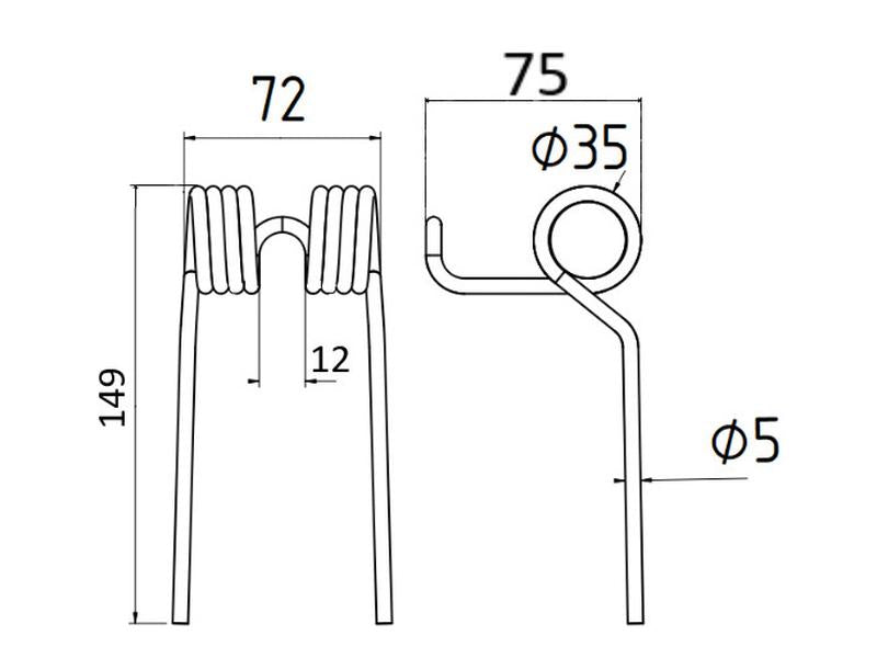 Mola Comp:149mm, Larg:72mm, Ø5mm - para Taarup Aplicavel em: 451450 (S.106342)
