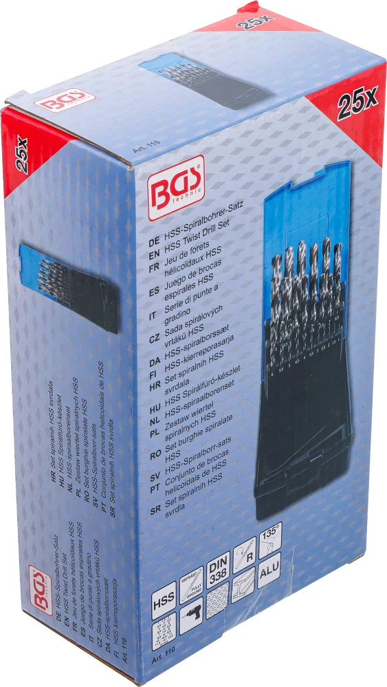 Conjunto de brocas helicoidais de HSS | 1 - 13 mm | 25 peças
