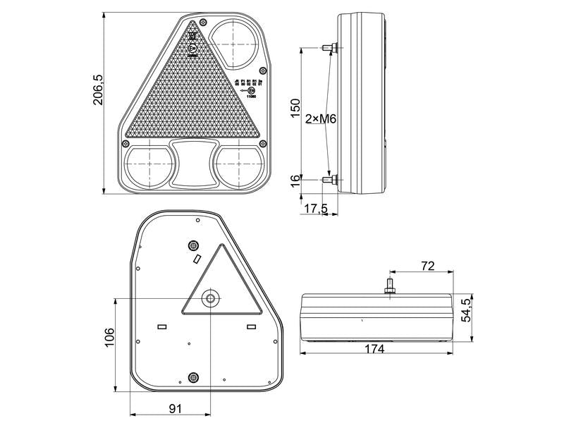 LED Farolim, Funções: 4, Travão / Traseiro / Pisca / Nevoeiro, Esq., 12-24V (S.113373)