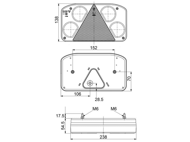 LED Farolim, Funções: 6, Travão / Traseiro / Pisca / Nevoeiro / Presença / Chapa de matricula, Esq., 12-24V (S.113380)