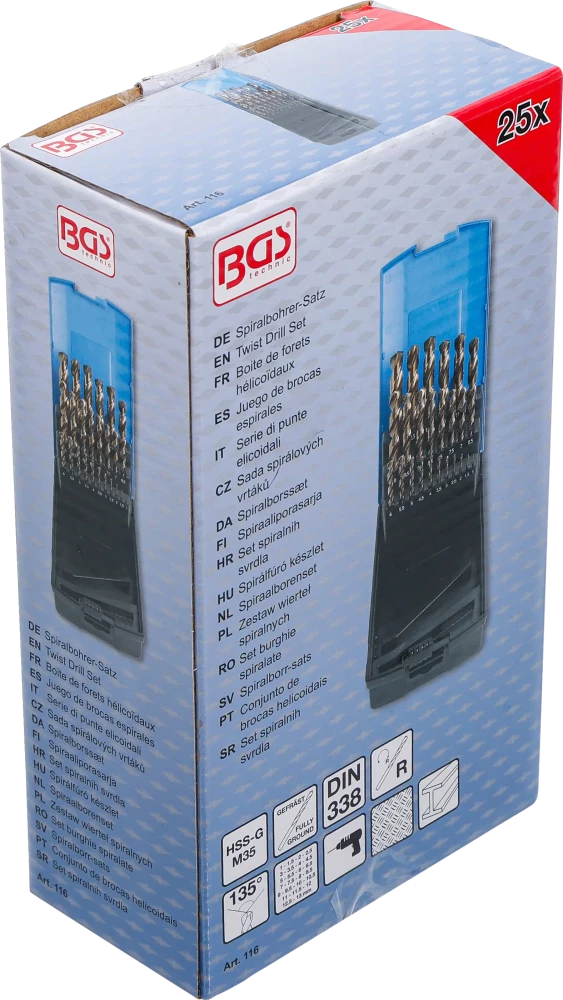 Conjunto de brocas helicoidais | HSS-G M35 aço cobalto | 1 - 13 mm | 25 peças