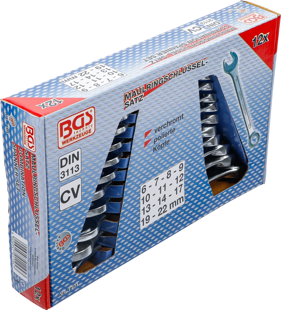 Conjunto de Chaves Combinadas 6-22 mm | 12 Peças