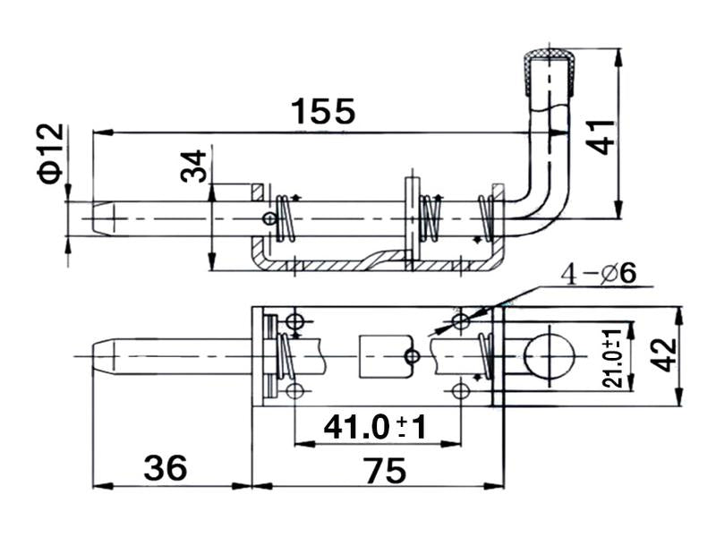 Fecho, Diâmetro do parafuso 13mm, Tamanho da placa: 75mm x 40mm (S.14506)