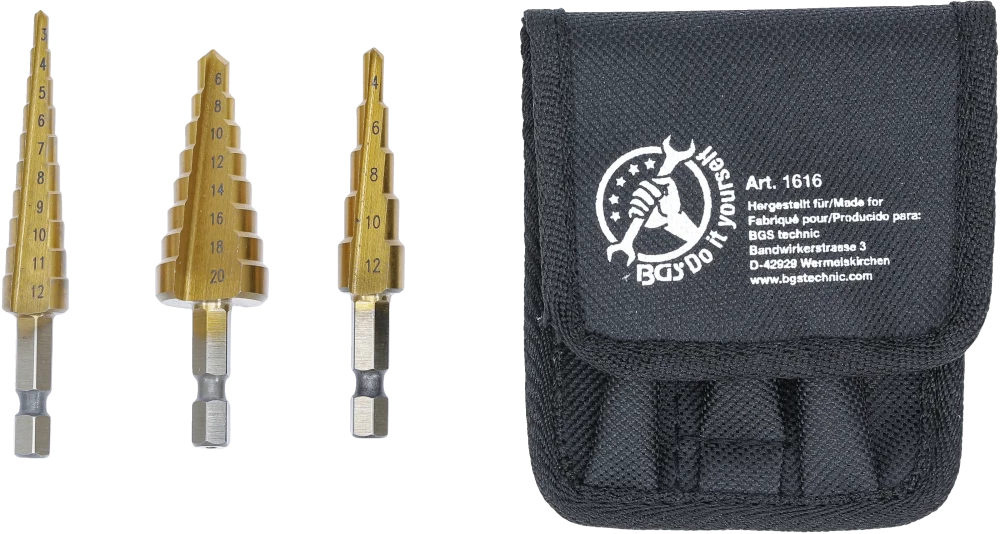 Conjunto de brocas escalonadas HSS | 3 - 20 mm | 3 peças