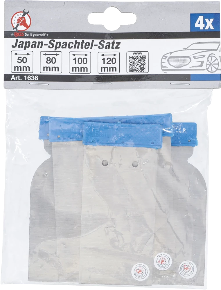 Conjunto de espátulas japonesas | Tira de aço de molas | 50 / 80 / 100 / 120 mm | 4 peças