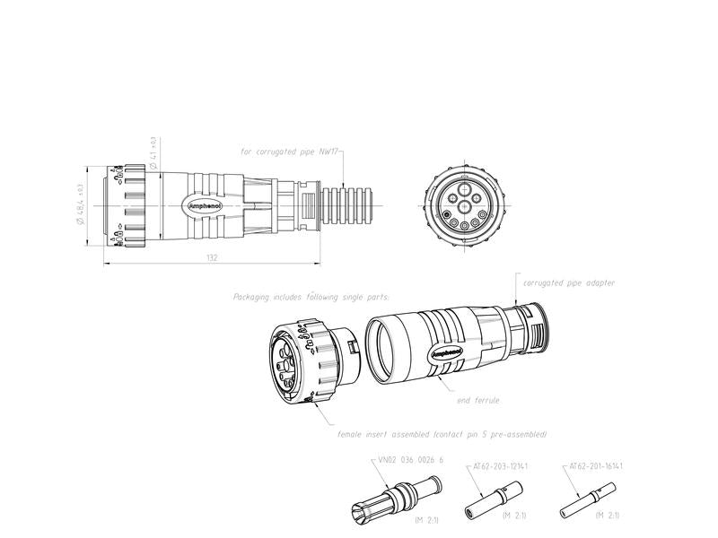 Ficha ISOBUS DuraMate™ 2x45A (6mm²) com adaptador de tubo canelado (S.165263)