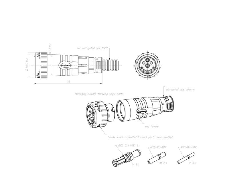 Ficha ISOBUS DuraMate™ 2x60A (10mm²) com adaptador de tubo canelado (S.165264)