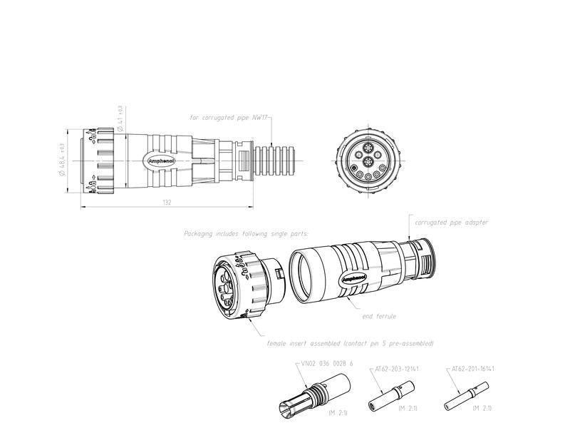 Ficha ISOBUS DuraMate™ 2x75A (16mm²) com adaptador de tubo canelado (S.165265)