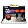 Expositor com luz LED, interruptores e base de alumínio