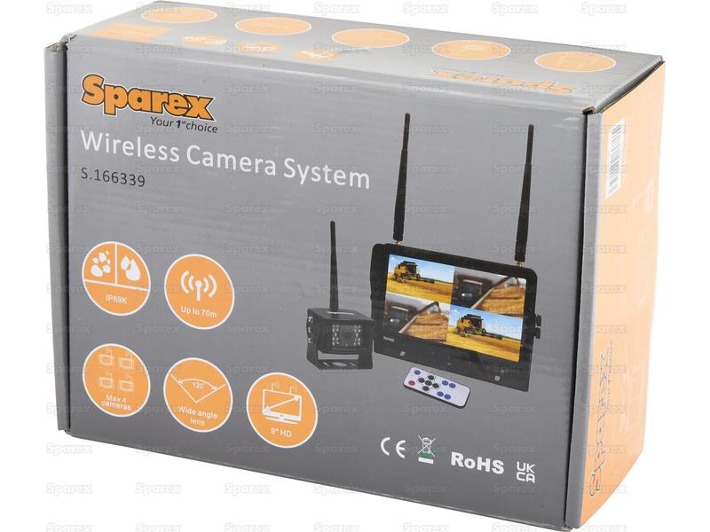 Sistema de Camara digital wireless com 1 x 9'' Digital Wireless 4QUAD split HD monitor with audio and DVR function, 1 x CMOS digital wireless camera with microphone, 1 x sunvisor Removível, 1 x Ajustá (S.166339)