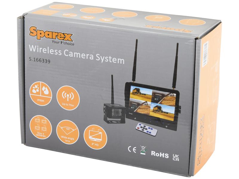 Sistema de Camara digital wireless com 1 x 9'' Digital Wireless 4QUAD split HD monitor with audio and DVR function, 1 x CMOS digital wireless camera with microphone, 1 x sunvisor Removível, 1 x Ajustá (S.166339)