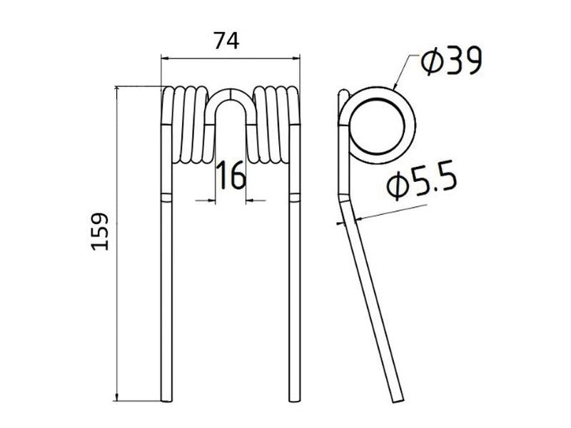 Mola Comp:159mm, Larg:74mm, Ø5.5mm - para Krone Aplicavel em: 9380401 (S.166730)