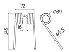 Mola Comp:145mm, Larg:72mm, Ø5.5mm - para Krone Aplicavel em: 9383380 (S.166731)