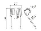 Mola Comp:159mm, Larg:79mm, Ø5.5mm - para Ford New Holland Aplicavel em: 84582461 (S.166736)