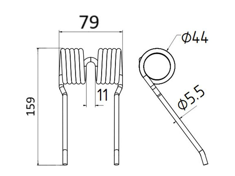 Mola Comp:159mm, Larg:79mm, Ø5.5mm - para Ford New Holland Aplicavel em: 84582461 (S.166736)