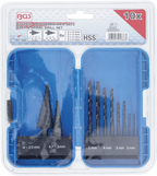 Conjunto de brocas escalonadas e brocas helicoidais | HSS | 4 - 12 / 4 - 20 mm | 2 - 5 mm | 10 peças