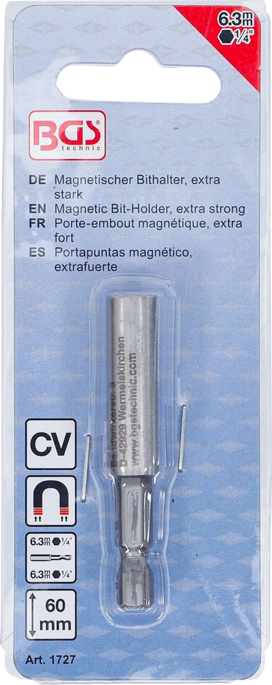 Suporte de pontas magnético, extra forte | Saída de sextavado externo 6,3 mm (1/4") | 60 mm