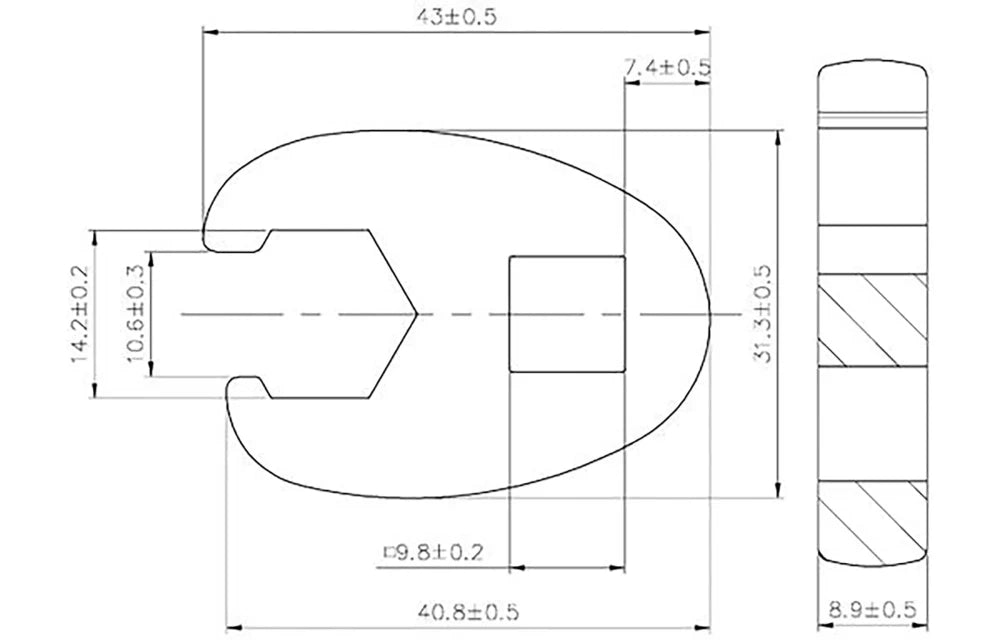 Chave pé de corvo | Entrada de quadrado interno de 10 mm (3/8") | 14 mm