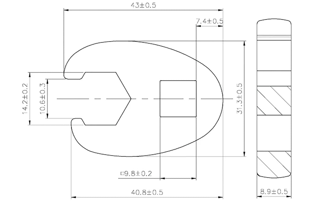 Chave pé de corvo | Entrada de quadrado interno de 10 mm (3/8") | 14 mm