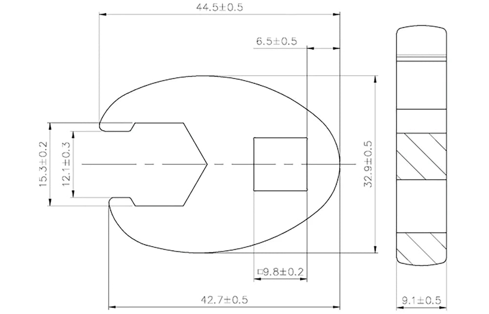 Chave pé de corvo | Entrada de quadrado interno de 10 mm (3/8") | 15 mm