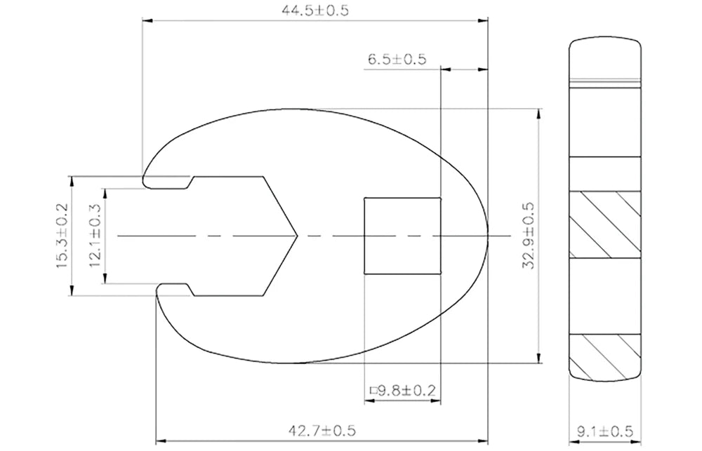 Chave pé de corvo | Entrada de quadrado interno de 10 mm (3/8") | 15 mm