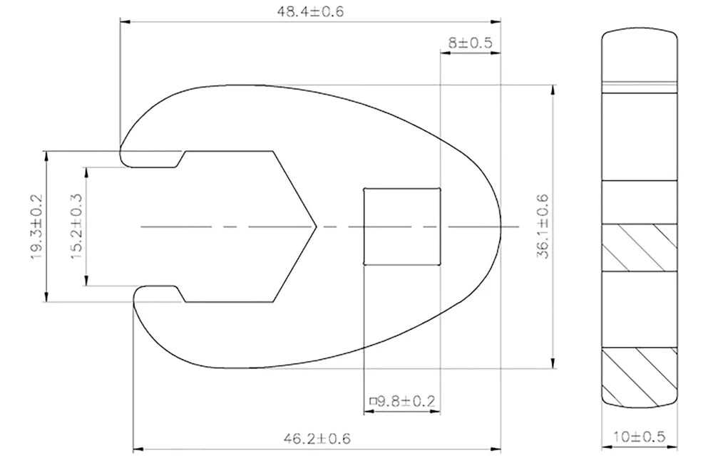 Chave pé de corvo | Entrada de quadrado interno de 10 mm (3/8") | 19 mm