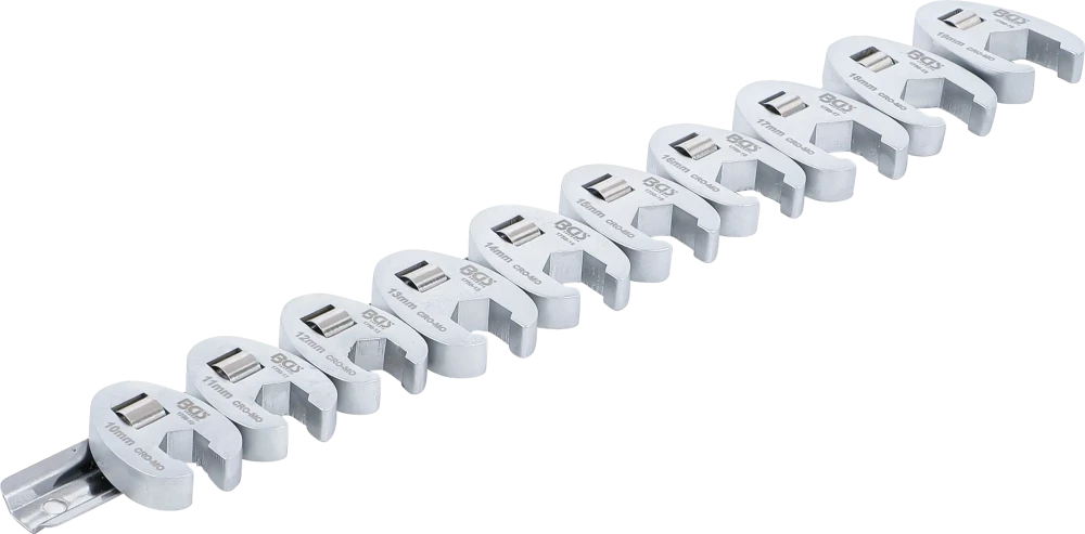 Conjunto de chaves hexagonais de boca aberta | Entrada de quadrado interno de 10 mm (3/8") | 10 - 19 mm | 10 peças