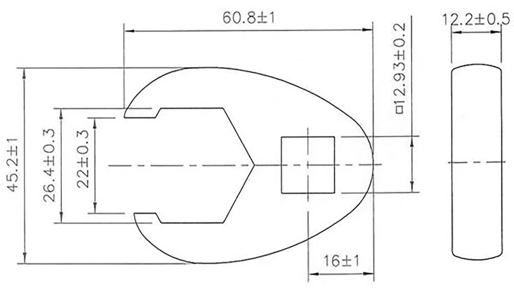 Chave pé de corvo | Entrada de quadrado interno de 12,5 mm (1/2") | 26 mm