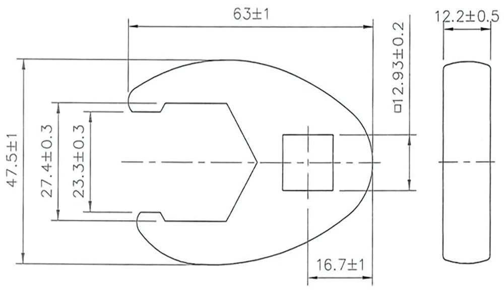 Chave pé de corvo | Entrada de quadrado interno de 12,5 mm (1/2") | 27 mm
