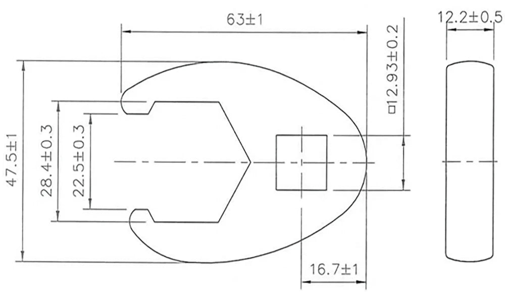 Chave pé de corvo | Entrada de quadrado interno de 12,5 mm (1/2") | 28 mm