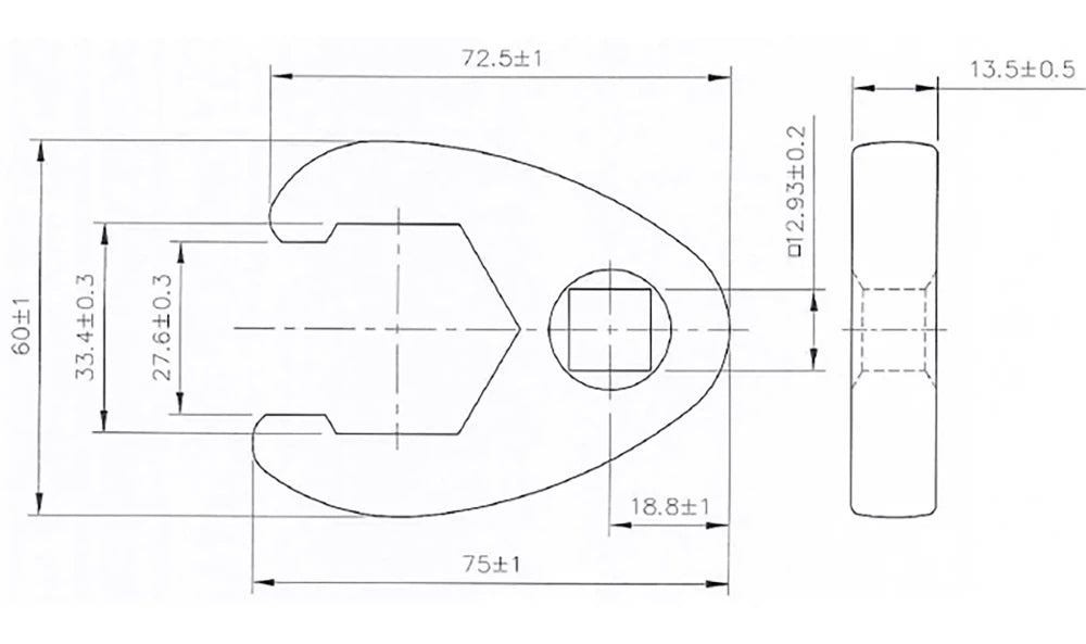 Chave pé de corvo | Entrada de quadrado interno de 12,5 mm (1/2") | 33 mm