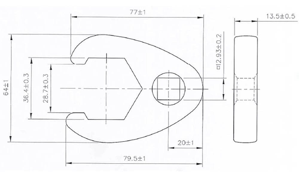 Chave pé de corvo | Entrada de quadrado interno de 12,5 mm (1/2") | 36 mm