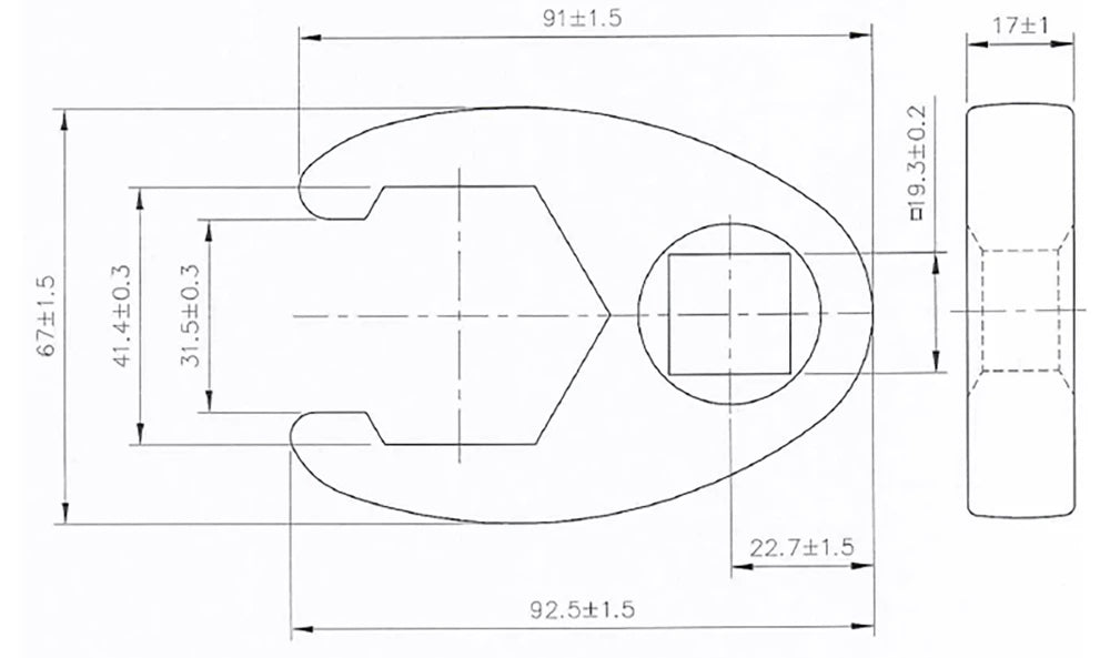 Chave pé de corvo | Entrada de quadrado interno de 20 mm (3/4") | 41 mm