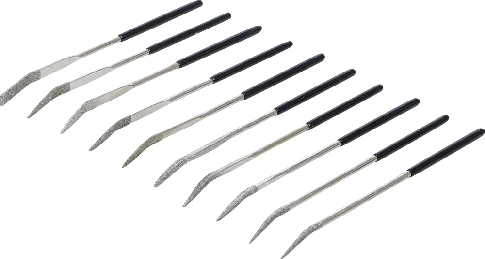 Conjunto de limas diamantadas de perfuração | curvas | 140 x 3 mm | 10 peças