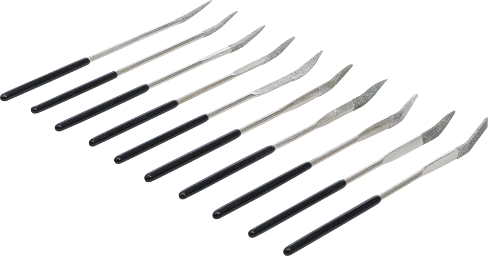 Conjunto de limas diamantadas de perfuração | curvas | 140 x 3 mm | 10 peças