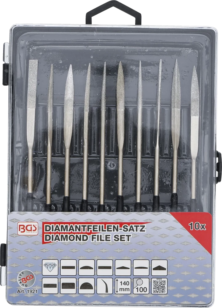 Conjunto de limas diamantadas de perfuração | curvas | 140 x 3 mm | 10 peças