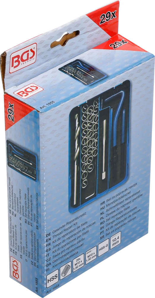 Kit de reparação de roscas | M10 x 1,5 mm | 29 peças