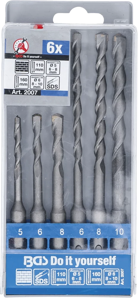 Conjunto de brocas para martelo | eixo SDS, ponta de carboneto | 5 - 10 mm | 6 peças
