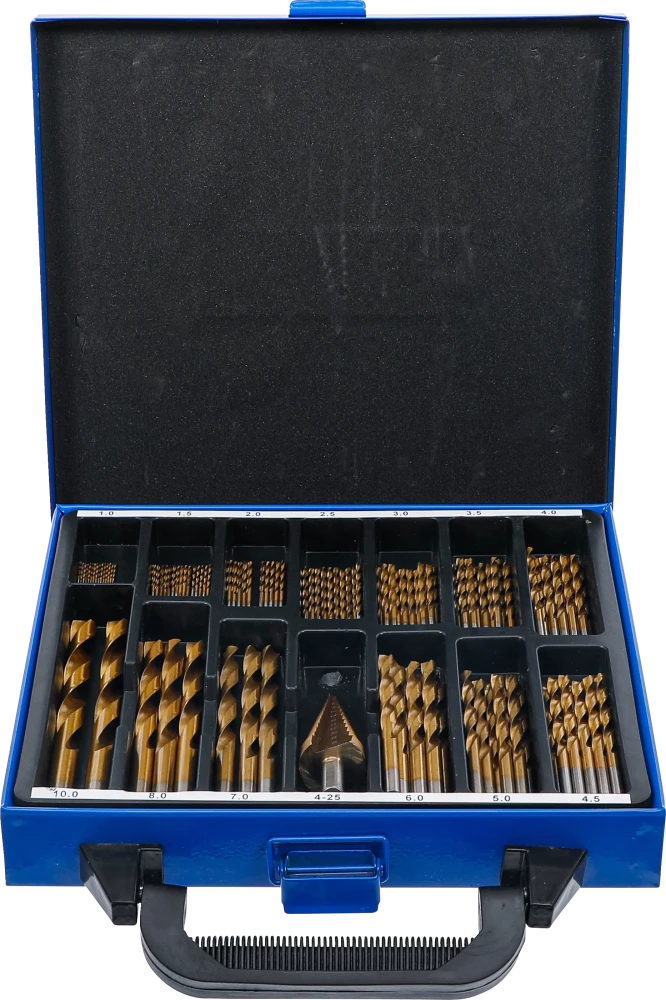 Conjunto de brocas escalonadas e helicoidais | HSS | de nitrato de titânio | 1 - 10 mm | 119 peças