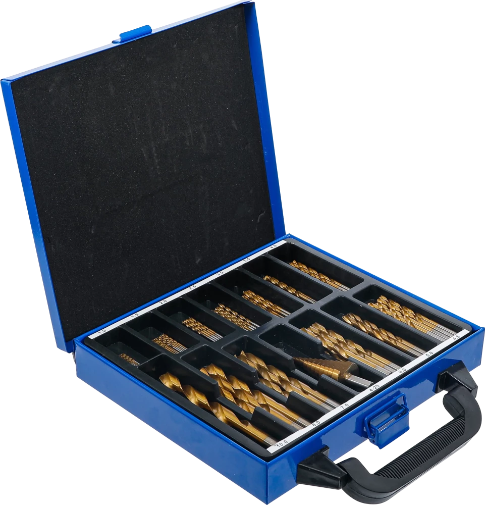 Conjunto de brocas escalonadas e helicoidais | HSS | de nitrato de titânio | 1 - 10 mm | 119 peças