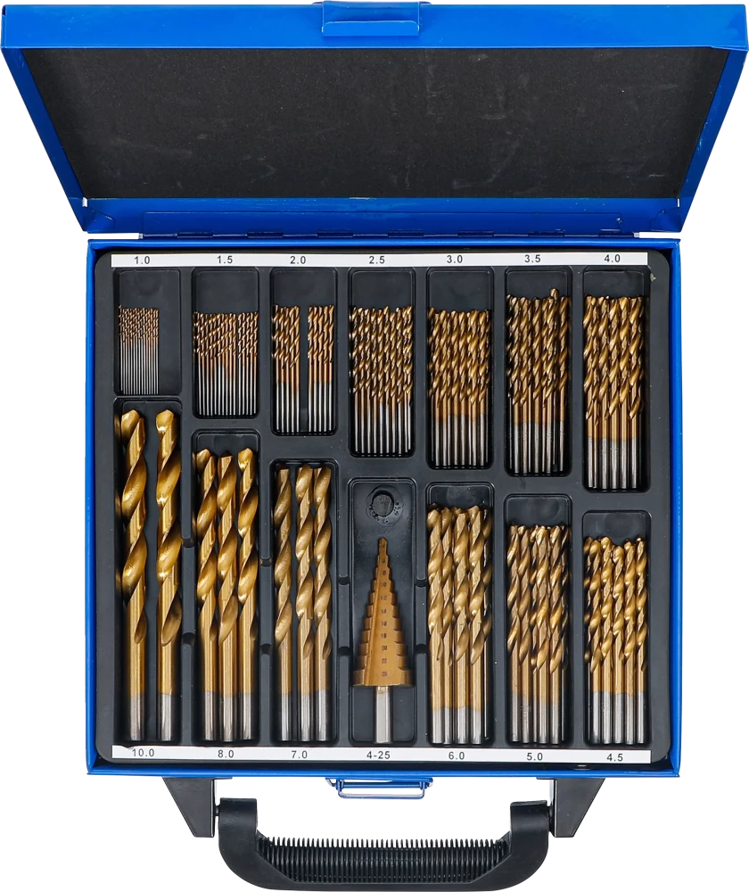 Conjunto de brocas escalonadas e helicoidais | HSS | de nitrato de titânio | 1 - 10 mm | 119 peças