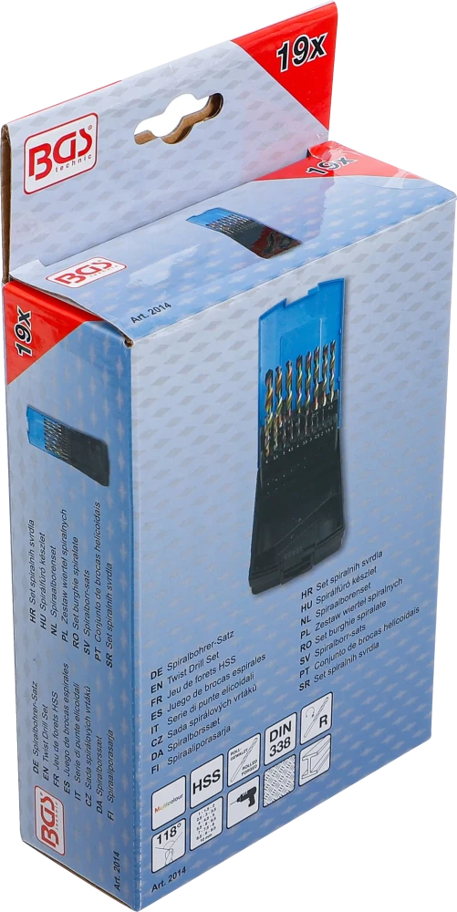 Conjunto de brocas helicoidais | HSS | 1 - 10 mm | 19 peças